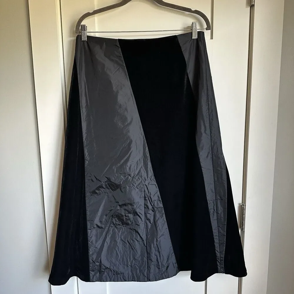 Black Velvet Embroidered Beaded Whimsigoth Witchy A-Line Skirt Size XL